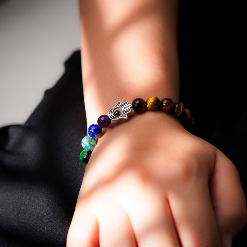 7 Chakra and Hamsa Hand With Tiger Eye Bracelet - Image 2