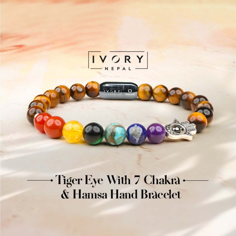 7 Chakra and Hamsa Hand With Tiger Eye Bracelet