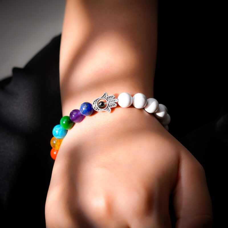 7 Chakra and Hamsa Hand with Howlite Bracelet - Image 2