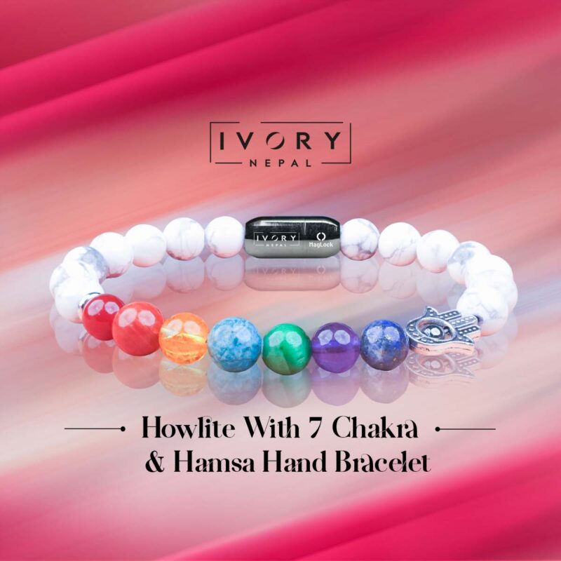 7 Chakra and Hamsa Hand with Howlite Bracelet