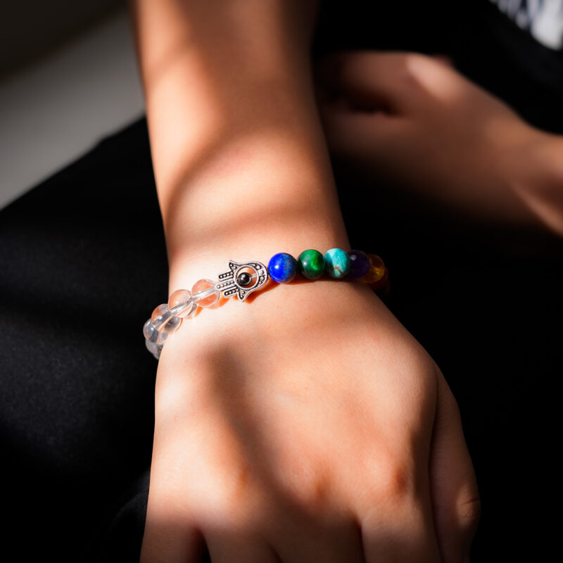7 Chakra and Hamsa Hand with Clear Quartz Bracelet - Image 2