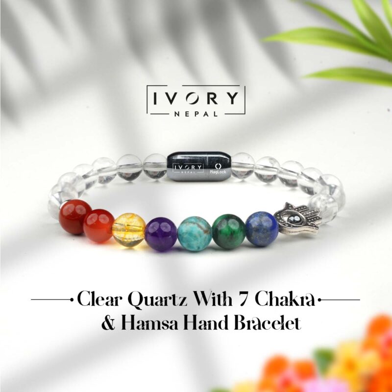 7 Chakra and Hamsa Hand with Clear Quartz Bracelet