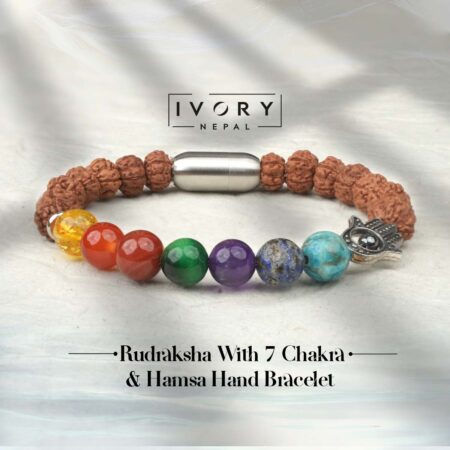 Rudraksha And 7 Chakra Hamsa Hand Bracelet With Hematite