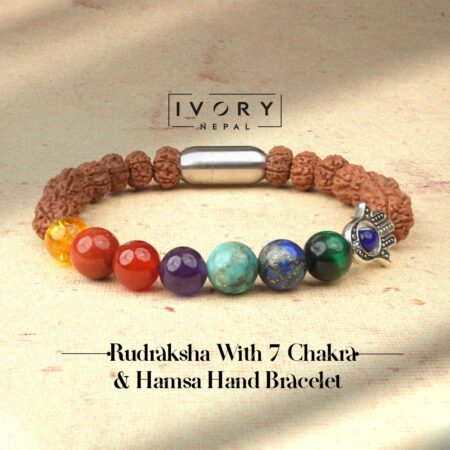 Rudraksha And 7 Chakra Hamsa Hand Bracelet With Evil Eye