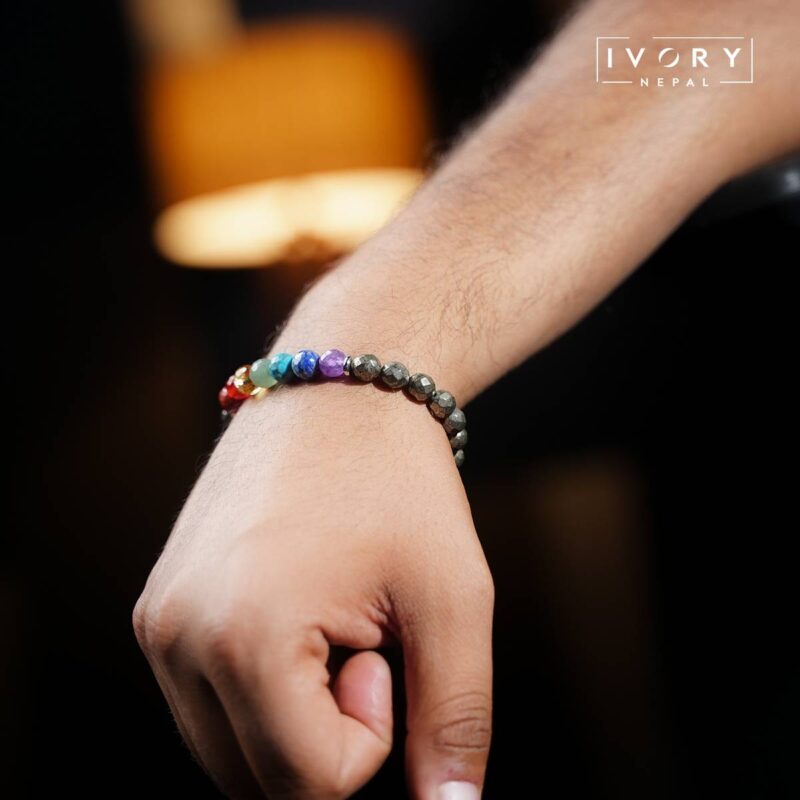 Diamond Cut Pyrite With 7 Chakra Bracelet - Image 2
