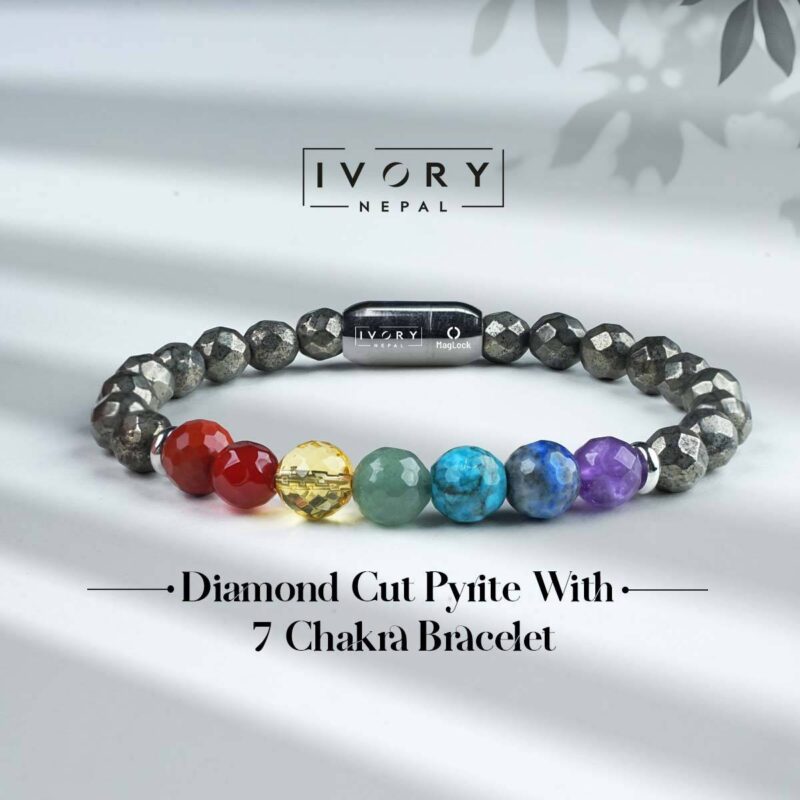 Diamond Cut Pyrite With 7 Chakra Bracelet