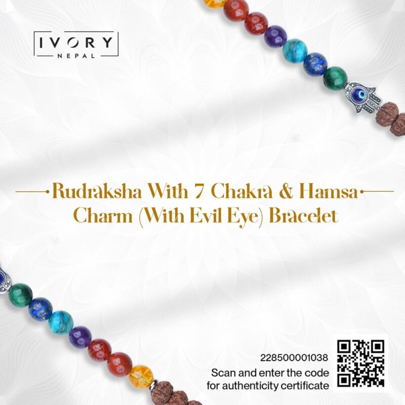 Rudraksha And 7 Chakra Hamsa Hand Bracelet With Evil Eye - Image 3