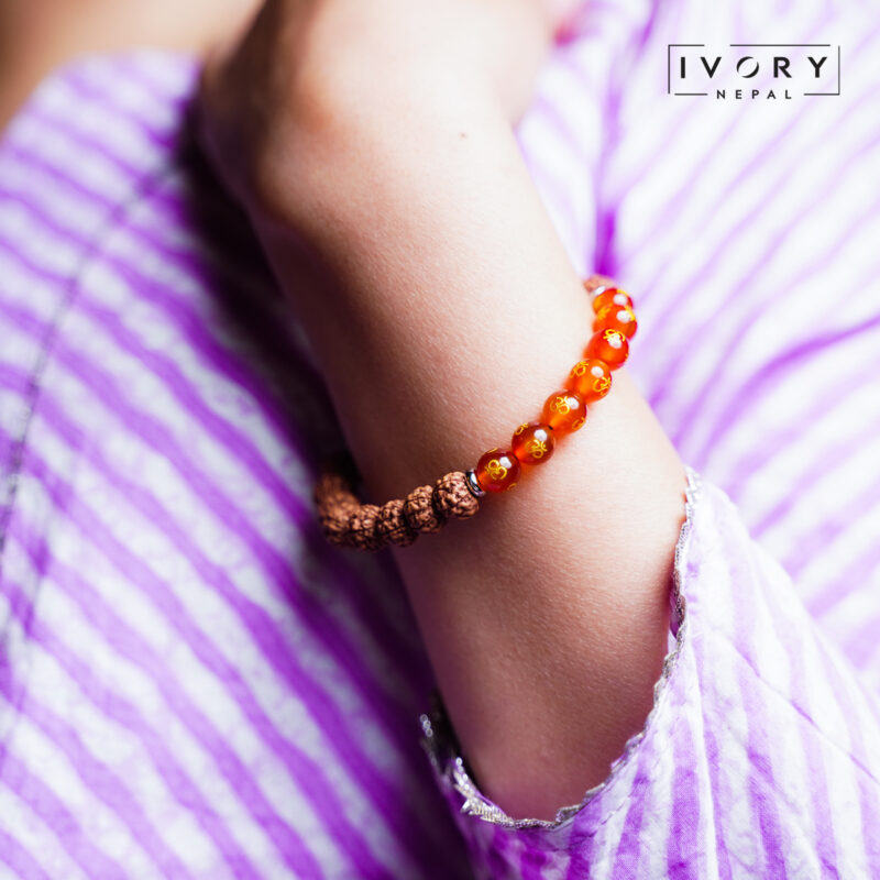 Red Onyx with 5 Mukhi Rudraksha Bracelet - Image 2