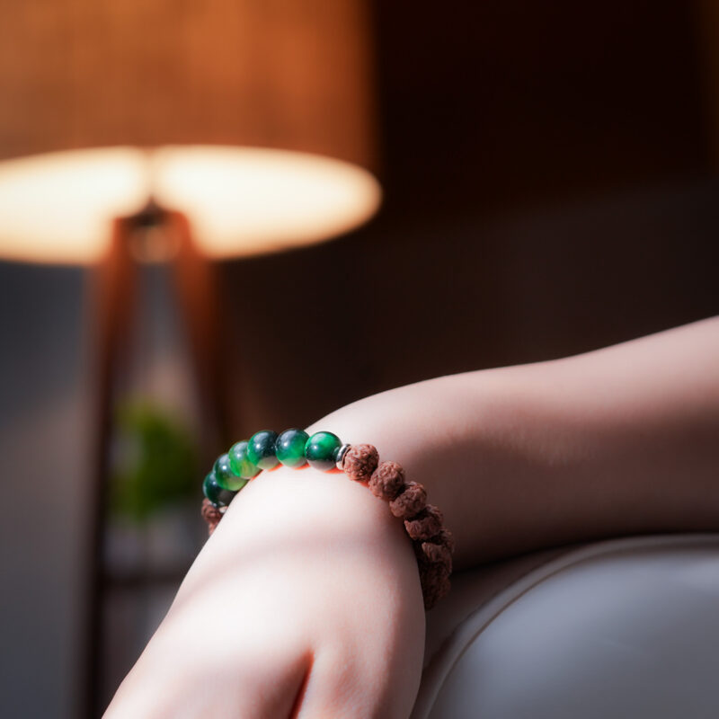 Rudraksha With Green Tiger Eye Bracelet - Image 2