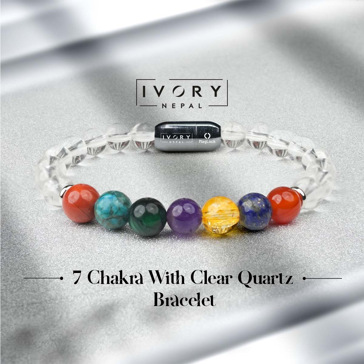 7 Chakra Clear Quartz Bracelet
