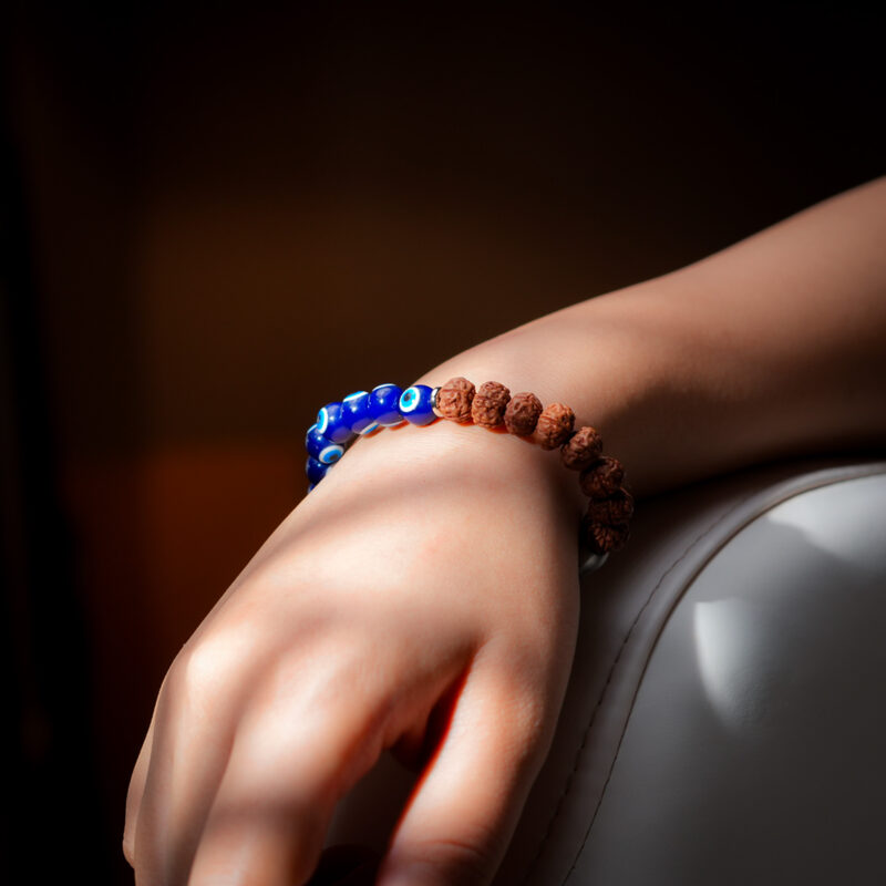Rudraksha With Blue Evil Eye Bracelet - Image 2