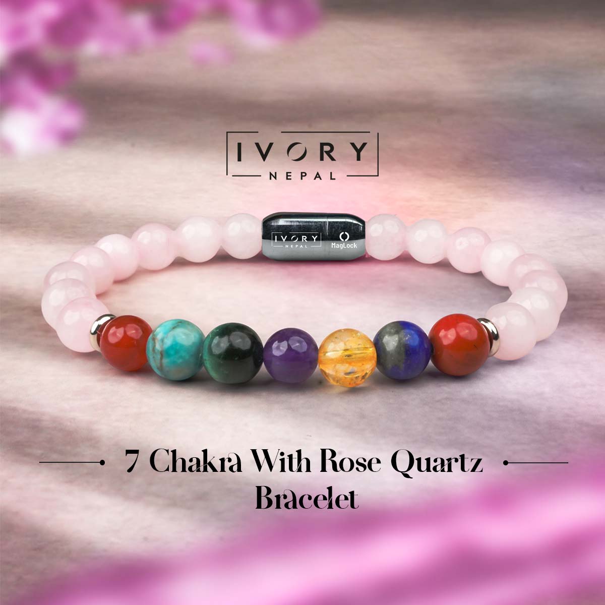 7 Chakra Rose Quartz Bracelet