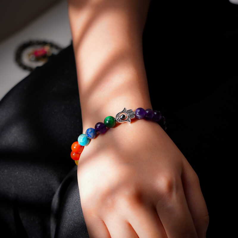 7 Chakra and Hamsa Hand with Amethyst Bracelet - Image 2
