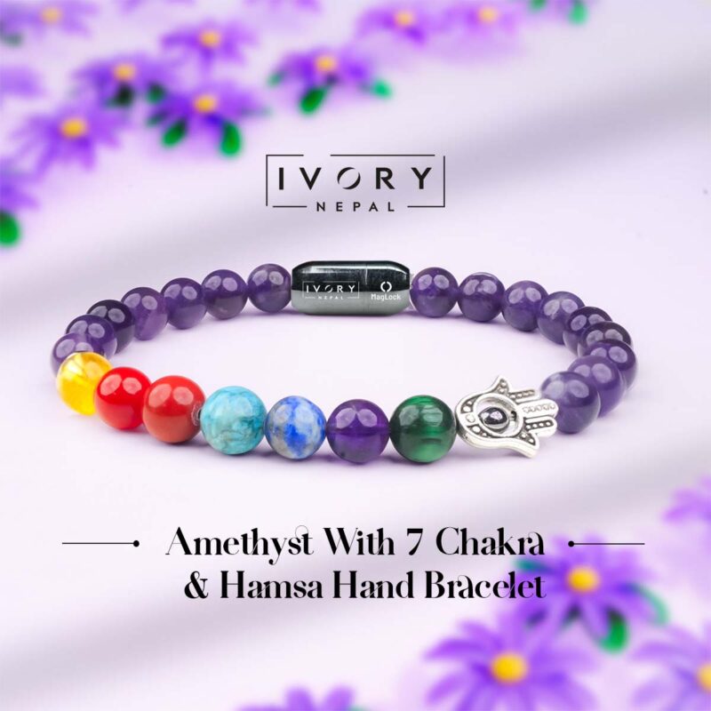 7 Chakra and Hamsa Hand with Amethyst Bracelet