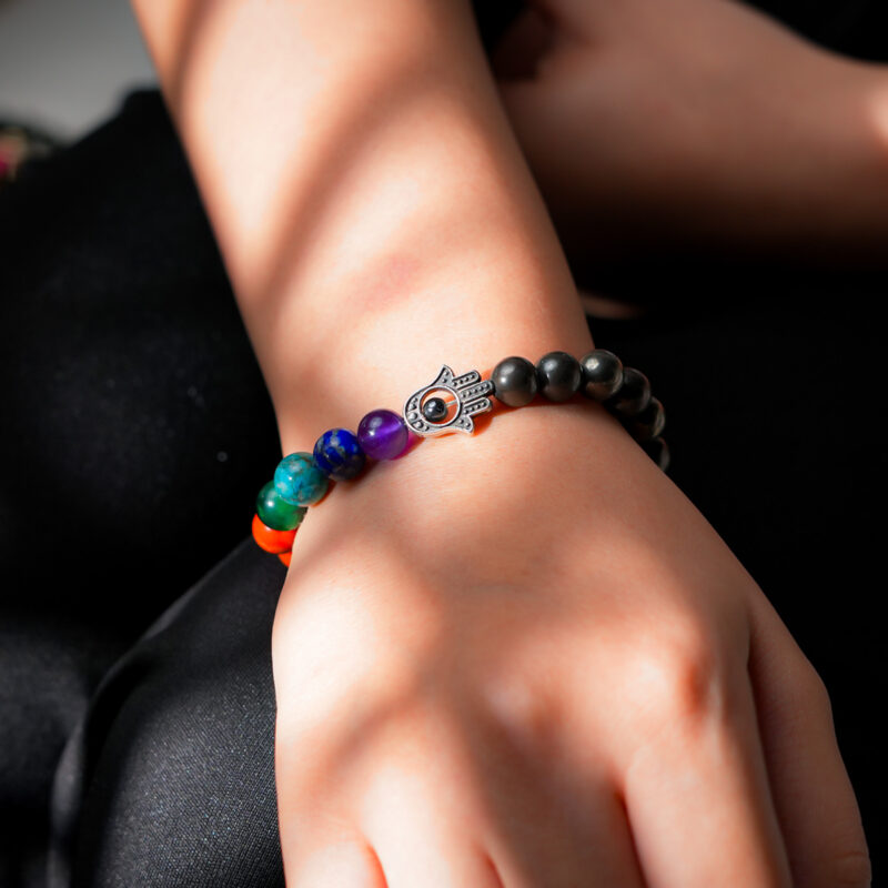 7 Chakra and Hamsa Hand with Pyrite Bracelet - Image 2