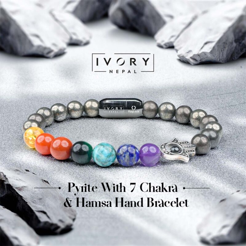 7 Chakra and Hamsa Hand with Pyrite Bracelet