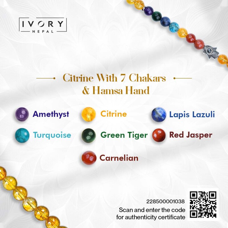 7 Chakra and Hamsa Hand with Citrine Bracelet - Image 3