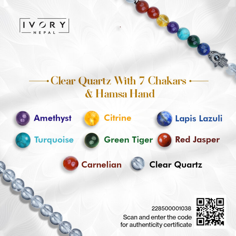 7 Chakra and Hamsa Hand with Clear Quartz Bracelet - Image 3