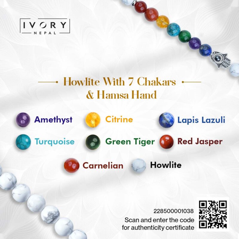 7 Chakra and Hamsa Hand with Howlite Bracelet - Image 3