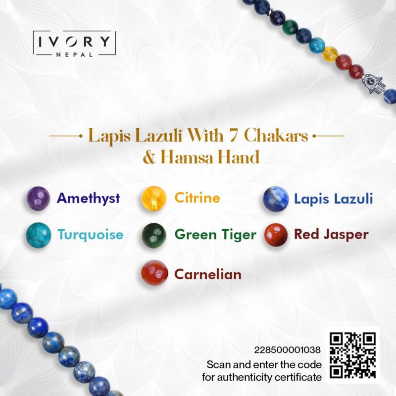 7 Chakra and Hamsa Hand with Lapis Lazuli Bracelet - Image 3