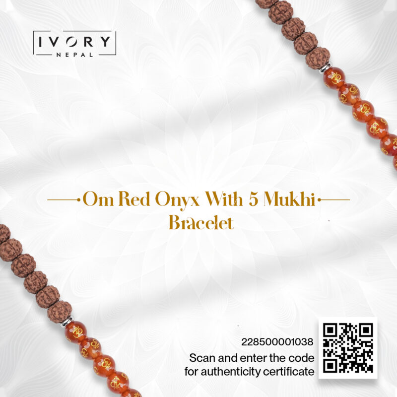 Red Onyx with 5 Mukhi Rudraksha Bracelet - Image 3
