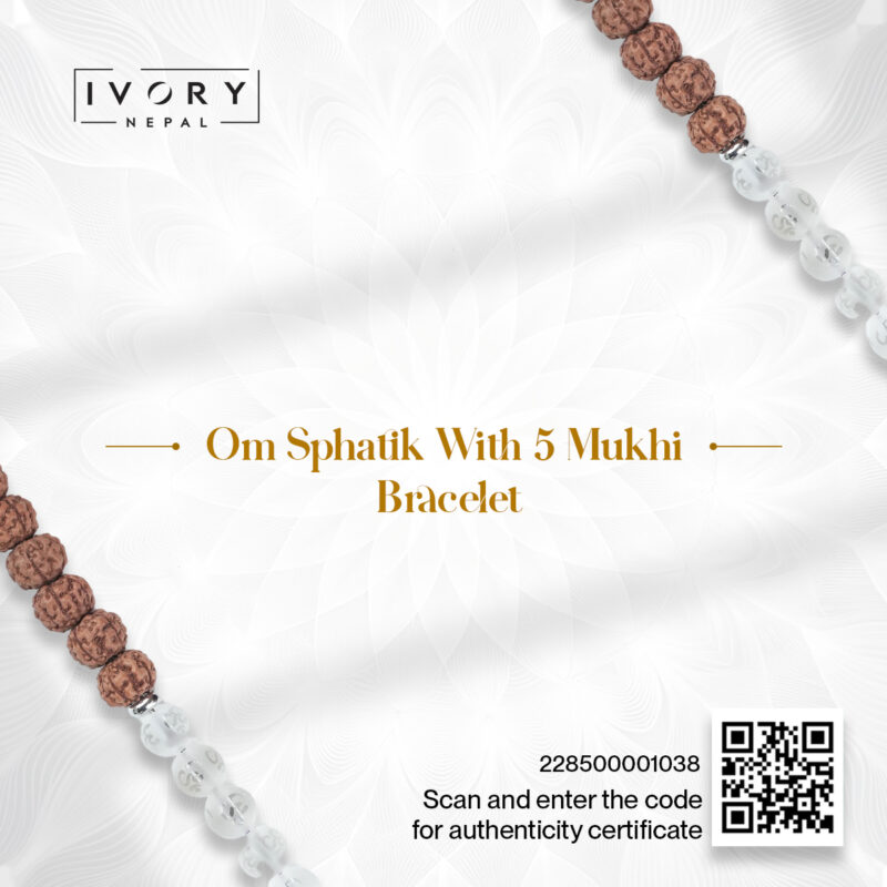 Om Sphatik with 5 Mukhi Rudraksha Bracelet - Image 3