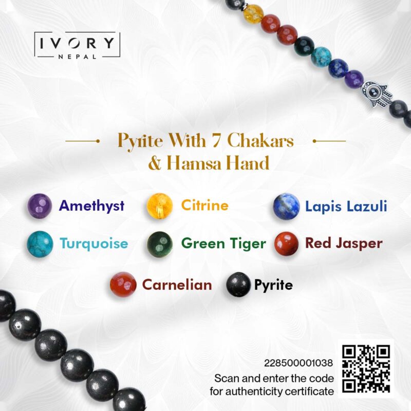7 Chakra and Hamsa Hand with Pyrite Bracelet - Image 3