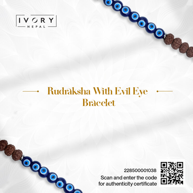 Rudraksha With Blue Evil Eye Bracelet - Image 3